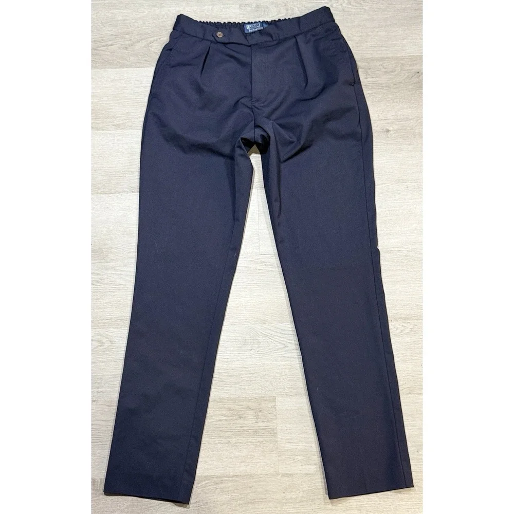 Polo Ralph Lauren Pleated Stretch Twill Trousers Mens 32x33 Navy Blue Drawstring